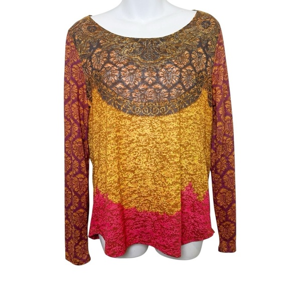 Sundance long sleeve color block T shirt size small semi sheer bohemian fall - Picture 2 of 6